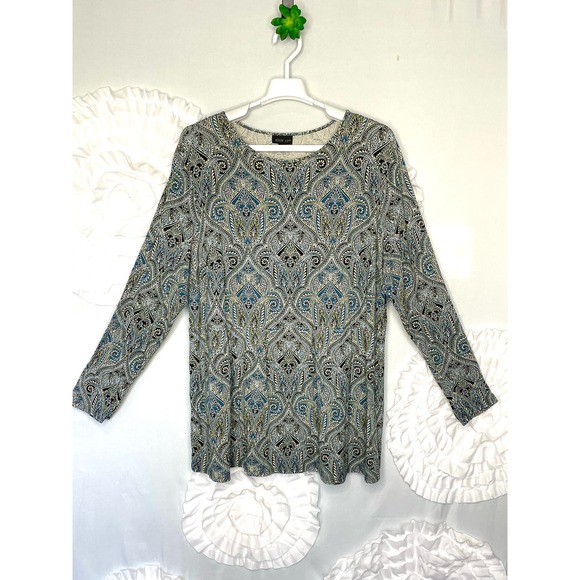 J Jill Wearever Collection Blue Black Paisely Jersey Long Sleeve Top Size 2X - Picture 3 of 13